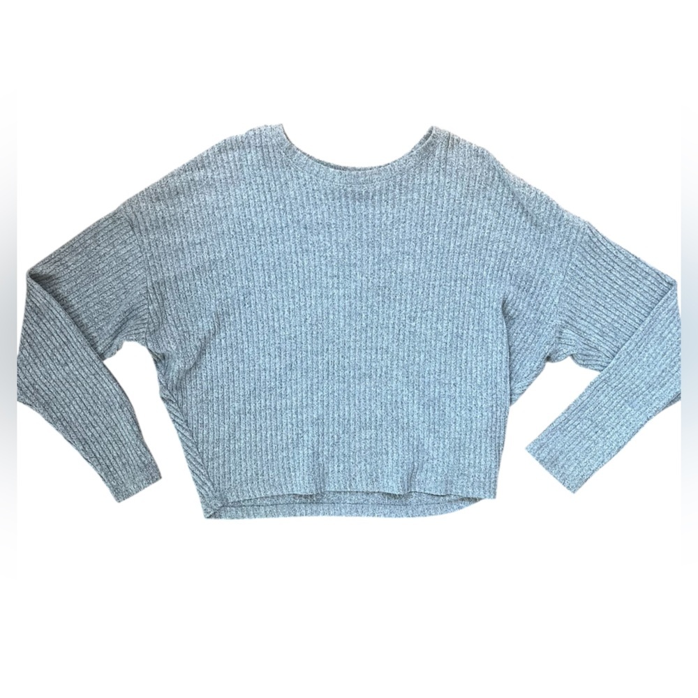 H&M Grey Ribbed Cropped Stretchy Sweater Style Top